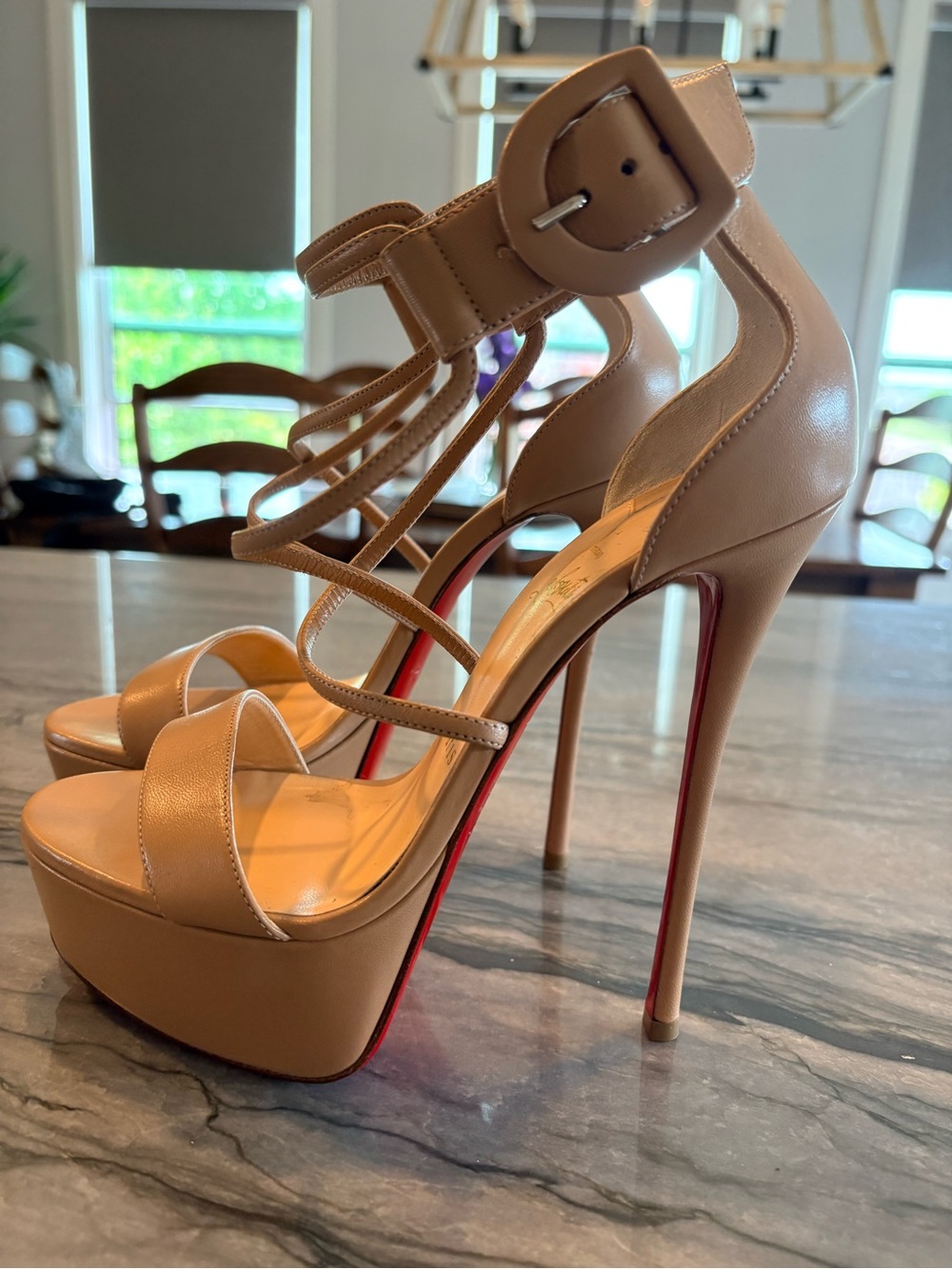 Christian Louboutin Beige Platform Strappy High Heel Sandals